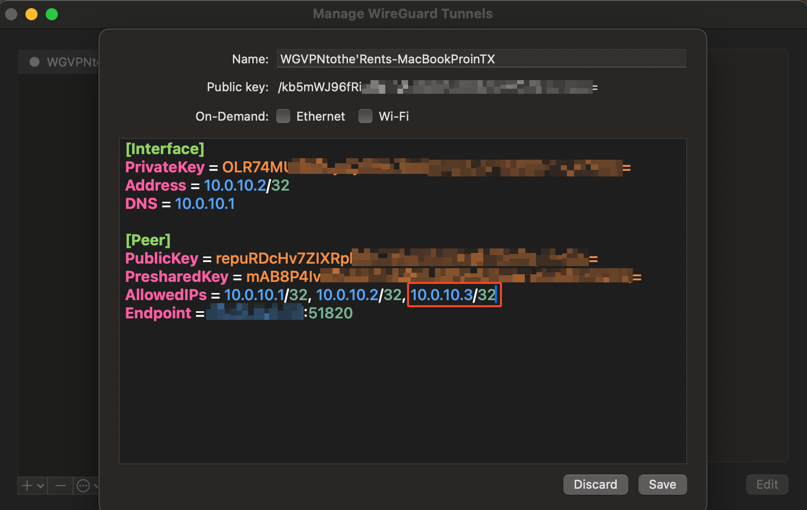 Modify the Allowed IPs field to include the IP address of the source rather than 0.0.0.0/24