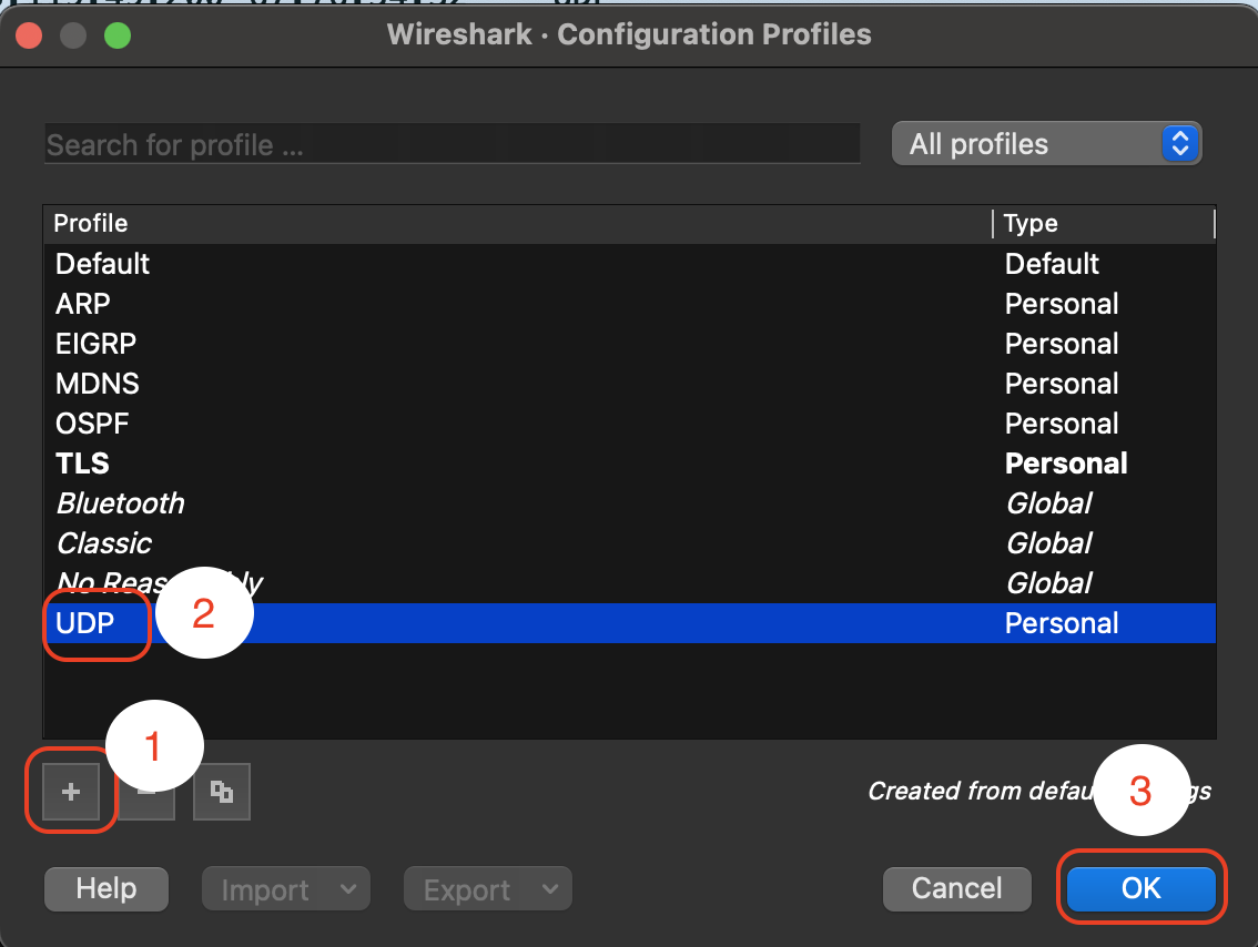 Add UDP Profile in Wireshark